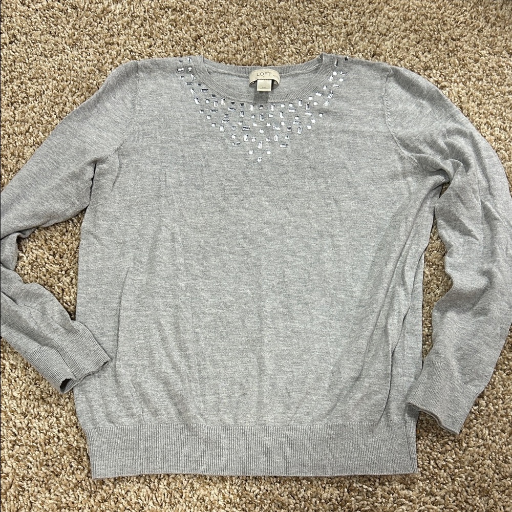 LOFT Light Gray Embellished Women's Sweater